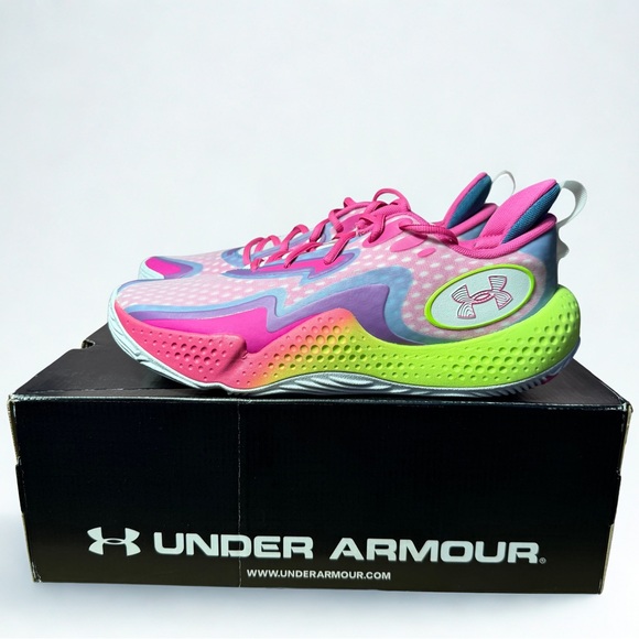 Under Armour NEW Spawn 5 basketball shoes in a 'White Lime Pink' Colorway - Picture 1 of 5